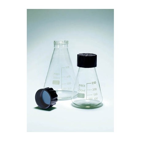 Matraz Erlenmeyer con rosca DIN graduado con tapa de plastico 100ml