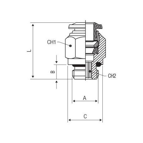 RACOR RECTO MACHO CILINDRICO C/ TORICA 4 M6X1