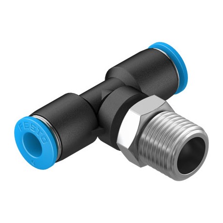Racord Rápido en T Orientable Rosca Exterior con Hexágono Exterior Ref. FESTO QST-1/4-6