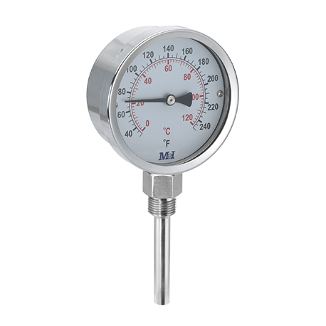 Termómetro Ø100mm Inoxidable AISI 304 D.escala BSP 1/2" Salida vertical SV
