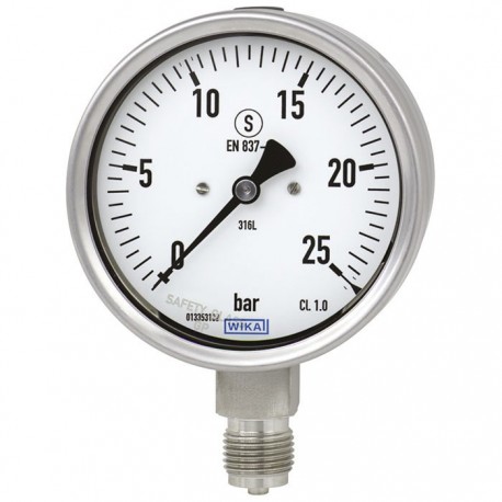 Vacuómetro 233.50.100 Ø100mm -1+26 Bar G1/2" Salida Horizontal INOX Cl.1