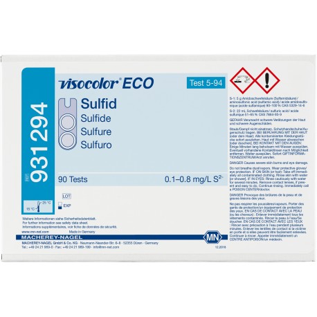 931294RM 1Kit SULFURO. RECAMBIO EQUIPO REACTIVOS. RANGO: 0,1-0,8mg/L S. VISOCOLOR ECO KIT ENSAYO