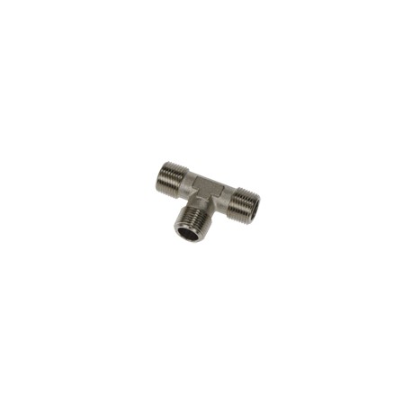 ACCESORIO ROSCADO ADAPTOR EN LATON NIQUELADO DOBLE MACHO TE ROSCA MACHO BSP CONICA ROSCA R1/8