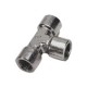 Racord Te Triple Igual Acero Inox Doble Hembra Rosca BSP Cilíndrica G1/4"