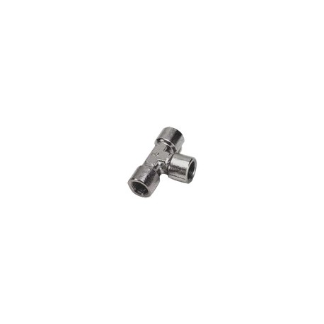 Racord Te Triple Igual Acero Inox Doble Hembra Rosca BSP Cilíndrica G1/4"