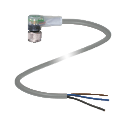 Conector V1-W-E2-2M-PUR Acodado, con 2m cable, con 2 LED, NA pnp