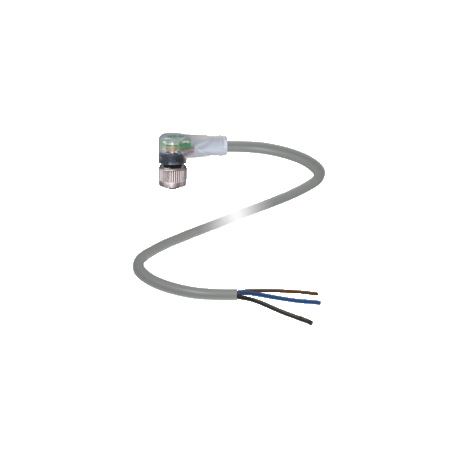 Conector V1-W-E2-2M-PUR Acodado, con 2m cable, con 2 LED, NA pnp