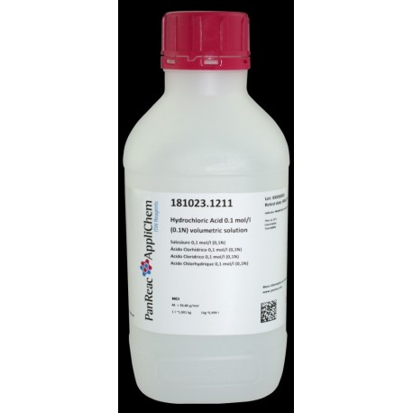 Ácido Clorhídrico 0,1 mol/l (0,1N) solución valorada 1000ml (1 Litro)