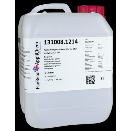 Ácido Acético glacial (Reag. USP, Ph. Eur.) para análisis, ACS, ISO 5000ml (5 Litros)