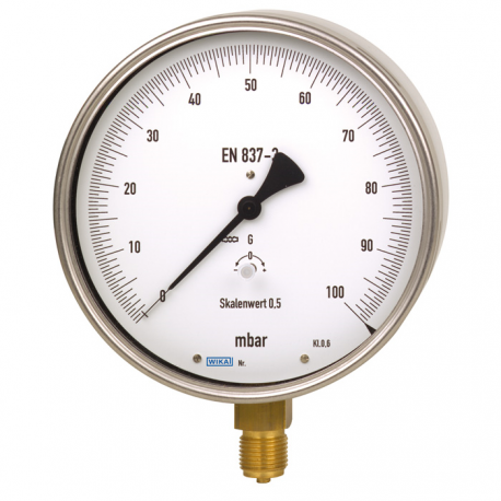 Manómetro de Cápsula Ejecución de Precisión Tipo 610.20.160 Ø160mm 100mBar 1/2" NPT S.V. Cl.0,6