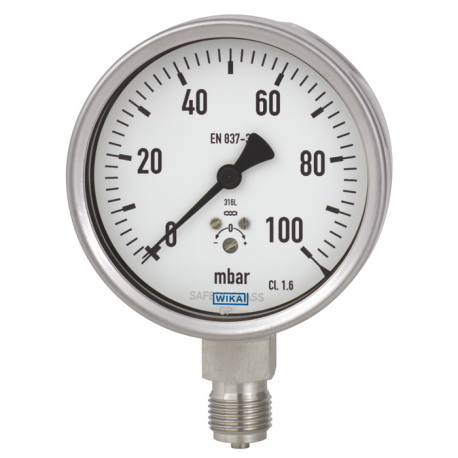 Manometro de capsula ejecucion en acero inox 632.50.100 -100mmH20_150mmH20 G1/2B Clase1.6 IP 54