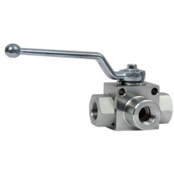 Valvula de Bola 3 vias compacta en "L" PN 500 DN 10 Rosca HEMBRA BSP G 3/8"