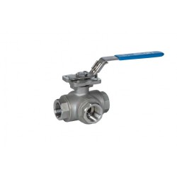 Valvula de Bola ECON 3 vias serie INOX roscada con brida Montaje Directo "L" INOX/PTFE 7760 2"